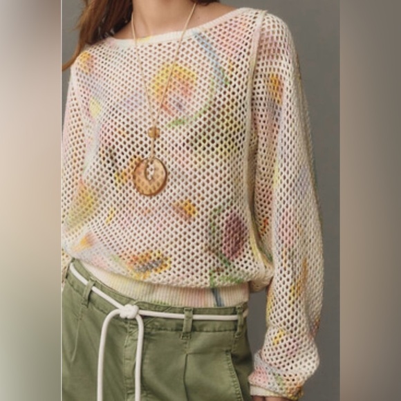 Anthropologie Klaas Jonkman Multicolor Mesh stitch crew neck sweater Medium - Picture 4 of 15